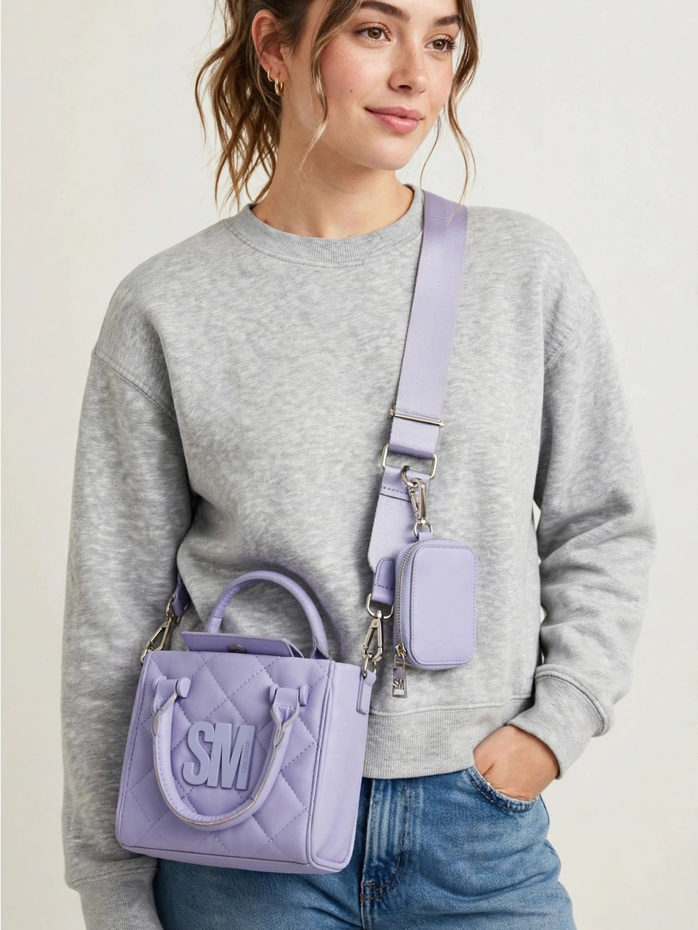 Steve Madden Lavender Quilted Mini Tote with Coin Pouch